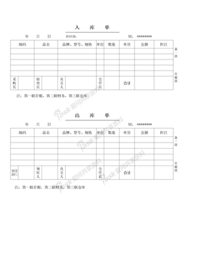 出库单,入库单范本